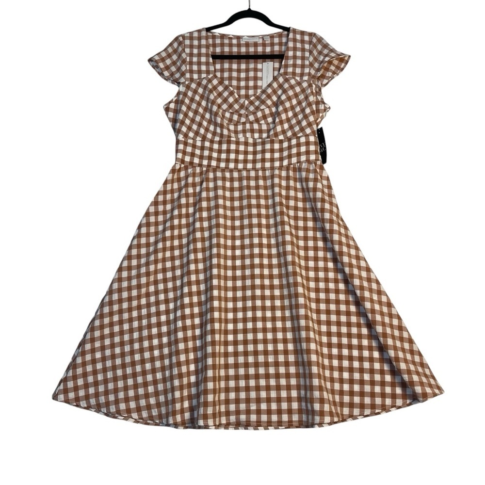 New‎ York & Company Brown Gingham Milkmaid Dress size S NWT *G0232